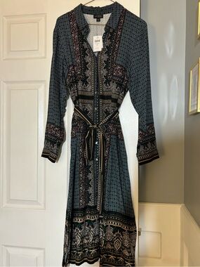J. Jill  Long Sleeve Printed Shirt Dress with Tie Waist LP